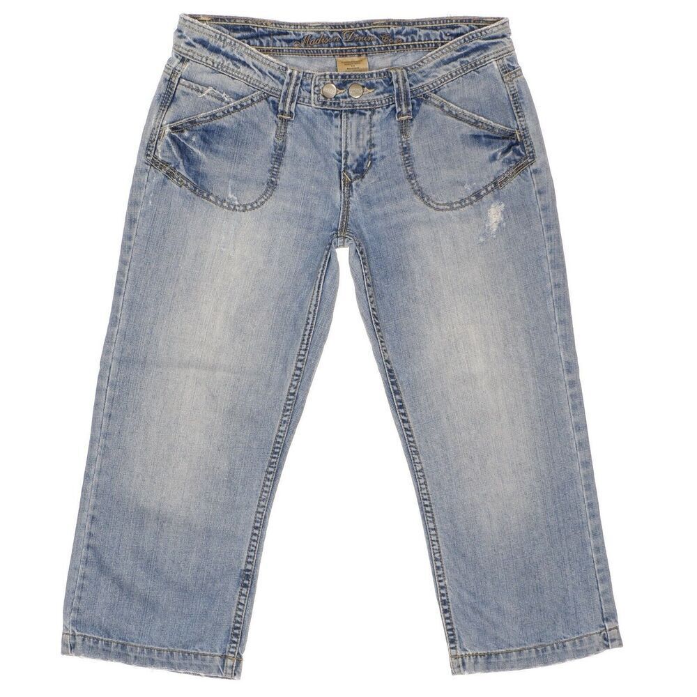 Madison Cropped Jeans Size 3/4 Juniors Distressed Blue Cotton Denim 29 x 20.5